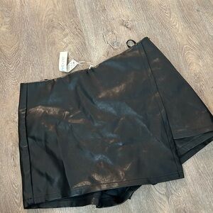 Faux Leather Black Asymmetrical Skort